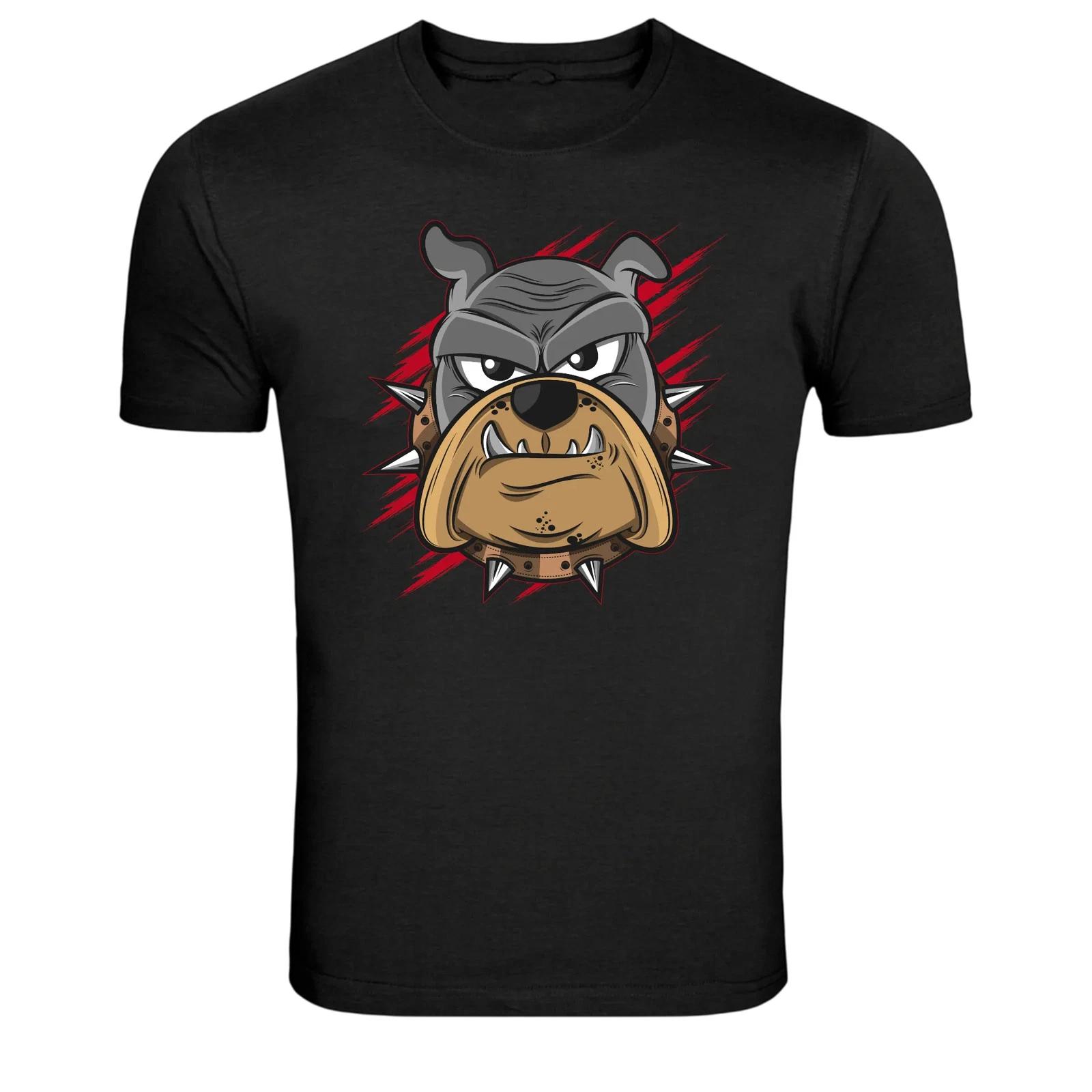 Angry Bulldog Spiked Collar Cartoon Graphic T-Shirt L
