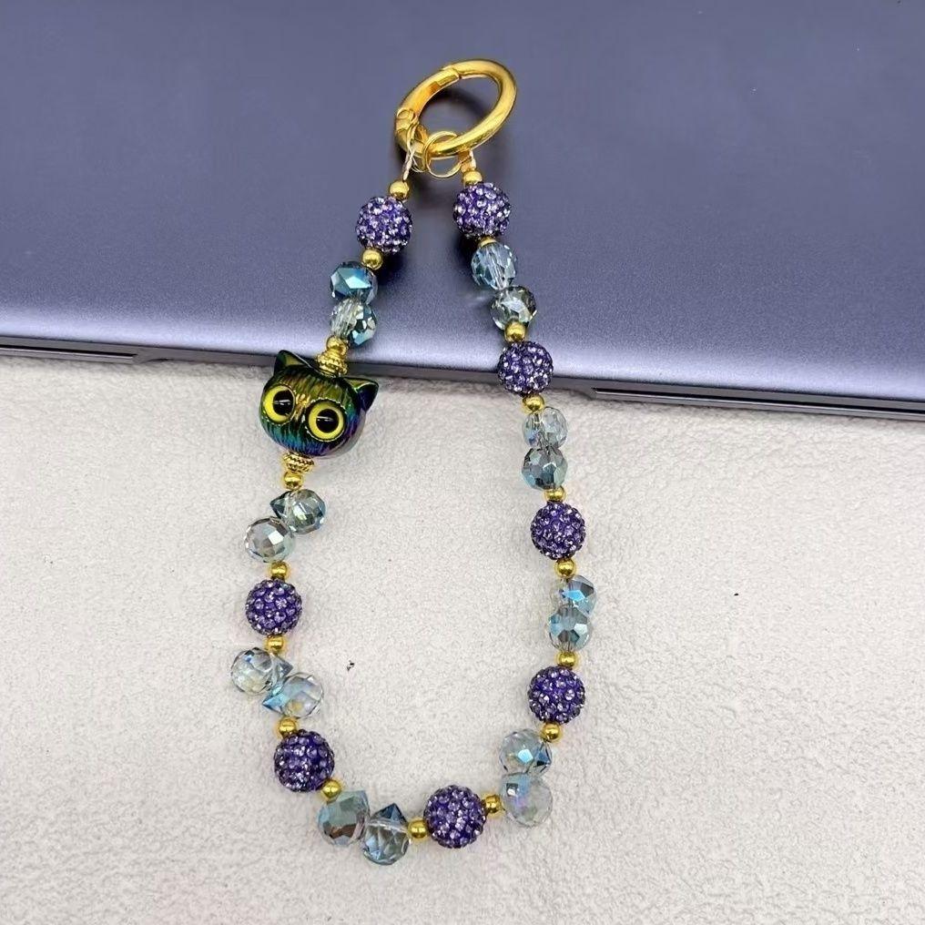 Beaded Phone Wrist Strap Cat Eye 26cm Length Short Chain Phone Lanyard with Tether Tab B