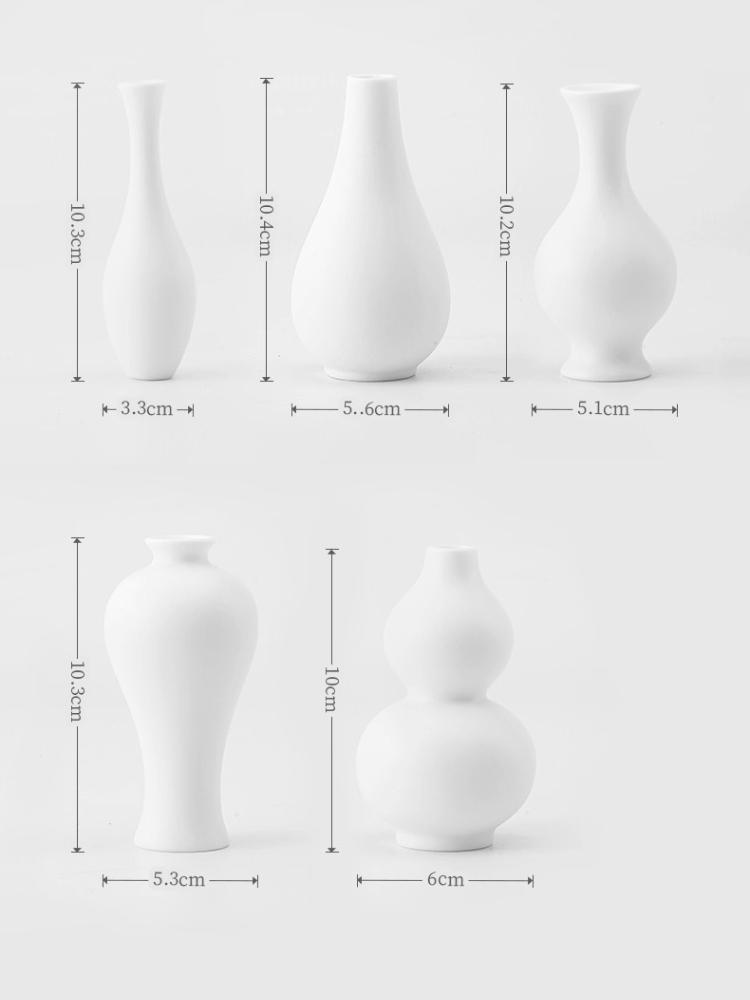 New Chinese Mini White Porcelain Flower Utensil, Ceramic Vase Zen Green Dill Copper Coin Grass Flower Insert White Water Flower