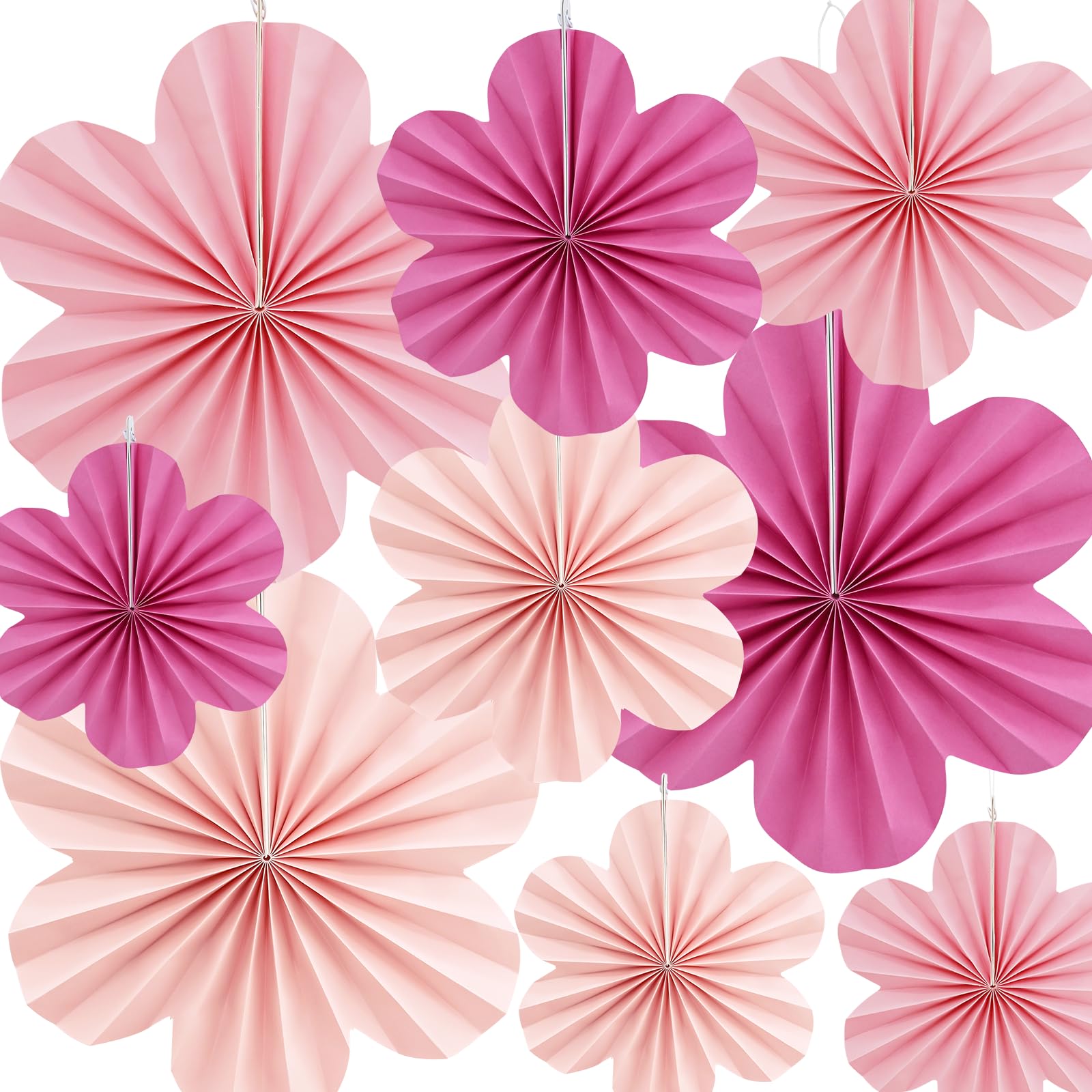 DRERIO Cherry Blossom Decorations 9-Piece Paper Fan Set Spring Party Decor Pink Cherry Blossom Paper Flowers Fan Flowers Celebration Hinamatsuri