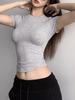 Summer Women Short Sleeve T Shirts Tight Thread High Elasticity Solid T-shirt O Neck High Waist Crop Top Tee Female Casual T Shirt