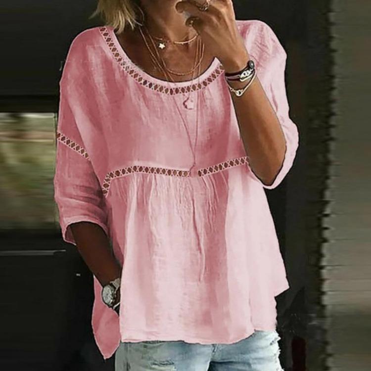 Süße Dame Lässige Lockere Bluse Mode Baumwolle Leinen Oberteile Weiß Rosa Hohl Ausgehöhlte Blusen Frühling Sommer Damen