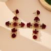 Vintage Elegance: Rose Cross Stud Earrings - Trendy Valentine's Day Fashion for Europe and America