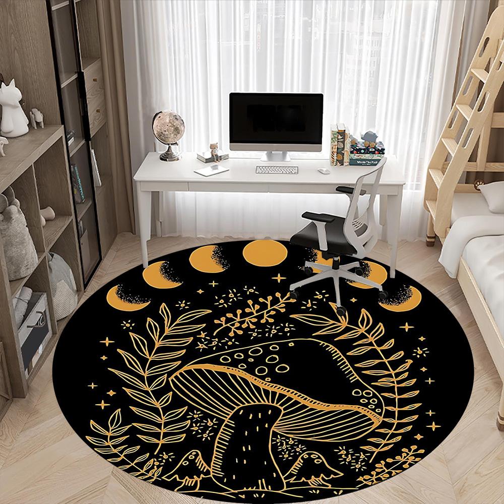 1pc Moon Phase Mushroom Phase Office Round Area Rug,  Mat Suitable For Office, Under Office Chairs Bedroom Living Room Home Decor, Room Deco
