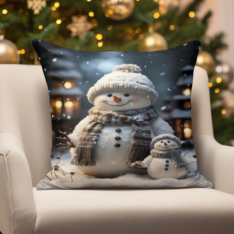Home Decor Merry Christmas Winter Scene Suitable For Sofa Bedroom Car Pillow Cover Cushion Rectangular Back Cushion