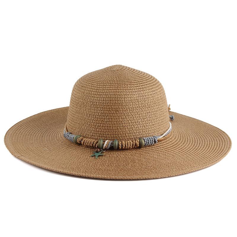 Summer Ladies Outdoor Travel Visor Beach Large Brim Sun Hat Dome Straw Hat