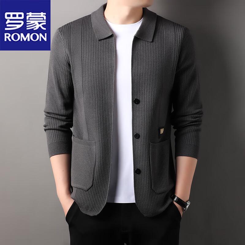 ROMON Men's Casual Lapel Cardigan Sweater