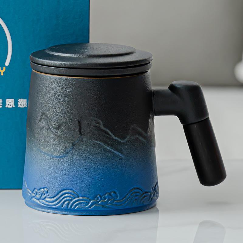 Keramiktasse mit Farbwechsel, Bürobecher, Keramiktasse mit Filter, Teetasse, Becher, Tee-Trenntasse mit Deckel