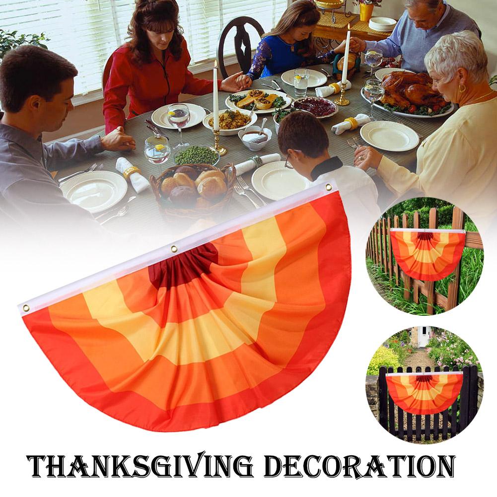 Fall Pleated Fan Flag Bunting for Outside Garden,Thanksgiving Half Fan Banner Flag,Indoor Outdoor Yard Decoration