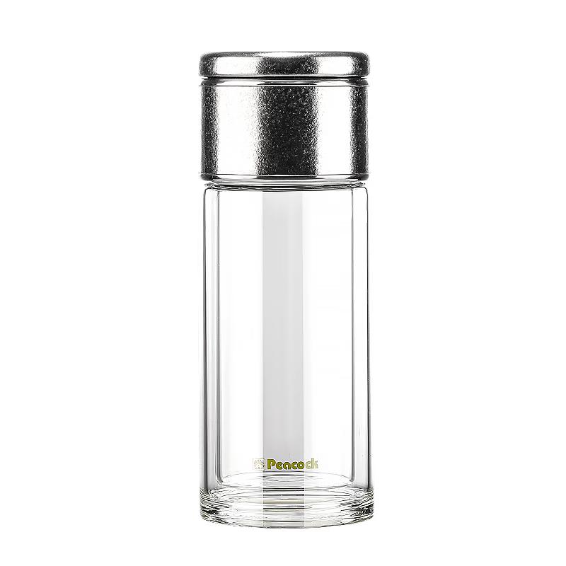 Peacock Double-Layer Glass Tea Infuser Bottle