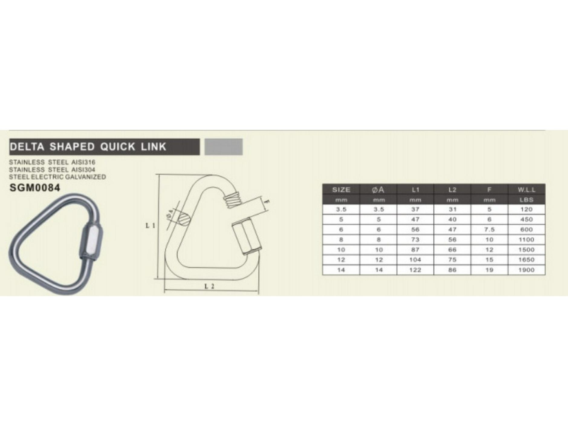 304 Stainless Steel Triangle Quickdraw Locking Carabiner Buckle M3.5