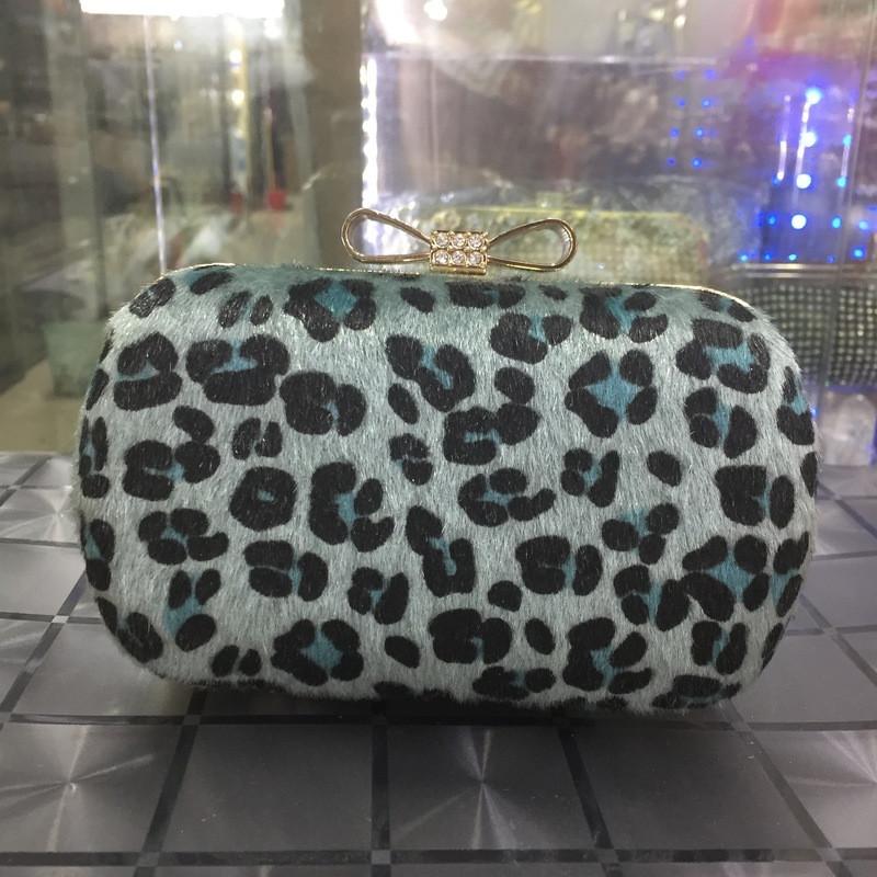 Nuovo Arrivo Borsa da Sera da Donna con Ricamo di Strass FioccoPelliccia Maculata Borsa a Mano Manico a Catena Borsa di Lusso per Banchetto