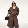 2026 Womens Trench Coat Long Sleeve Cotton Blend Belted Waist Loose Fit Fashion Outerwear Daily Wear