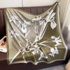 Luxury 90*90Cm Square Scarf Twill Silk Feeling Flower Print Neck Scarves Women Head Shawls and Wraps Hijab Bandana Pashmina