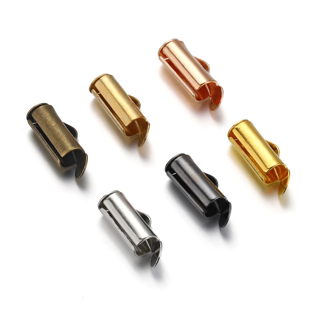 50pcs Fastener Tube Crimp End Caps Slider Clasp Bracelet Buckles for DIY Connectors Loom Jewelry Making Findings Accessories