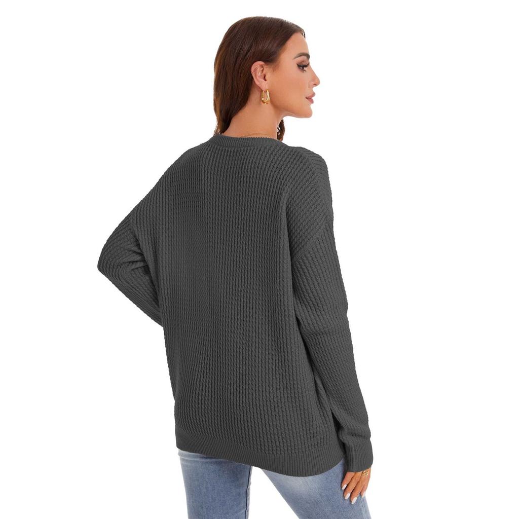 Damski luźny sweter casualowy z długim rękawem zapinany na guziki