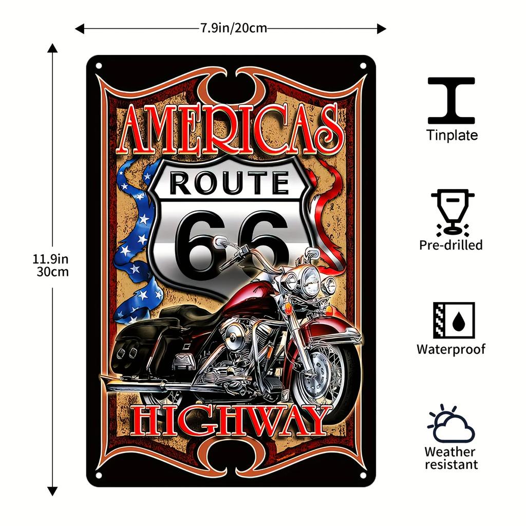 Vintage American Garage Sign Set with Classic Car Wall Decor In Red Black Burgundy Yellow for Home Bar Route 66 Fans