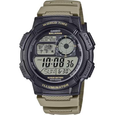 World Time Digital Men's Watch AE-1000W-5AV Black Green Color Overseas Model