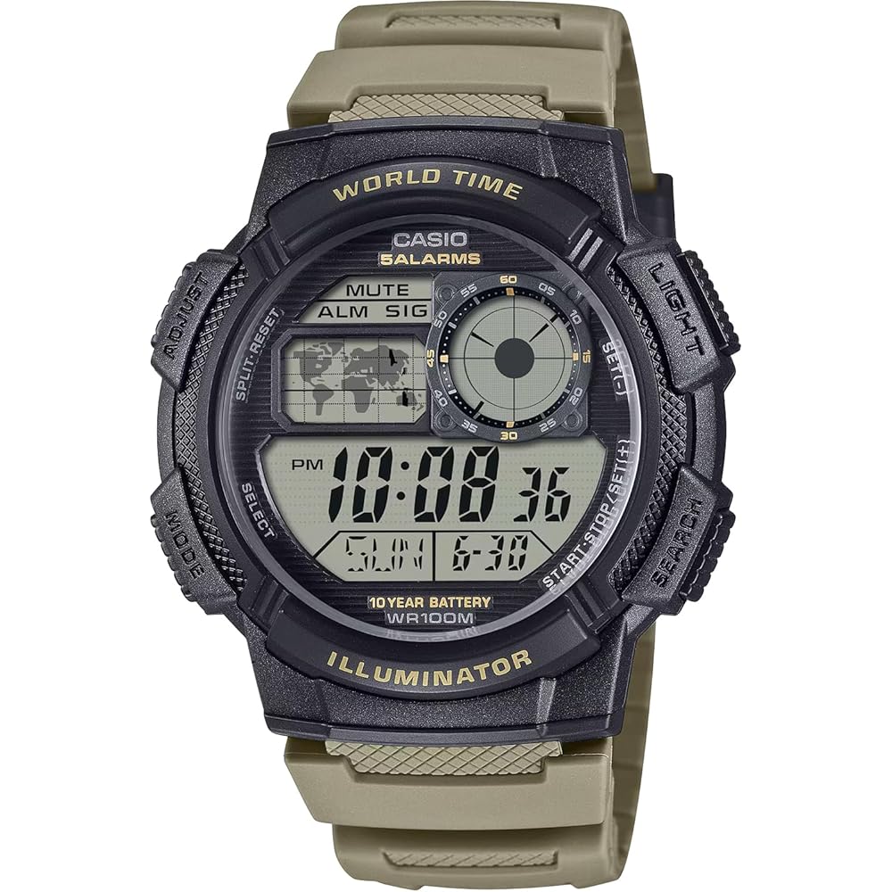 Casio World Time Digital Men s Watch AE-1000W-5AV Black Green Waterproof Lightweight