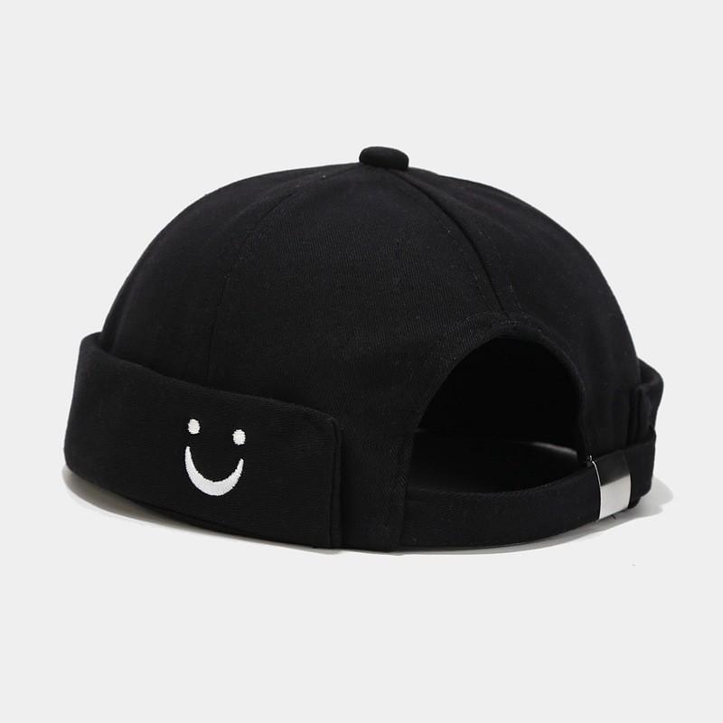 Cotton Unisex Cap With Embroidered Smile Face For Summer Sun Protection чёрный