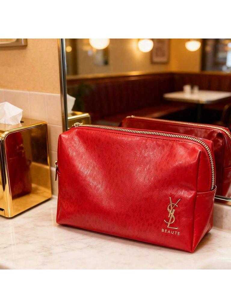 YSL Makeup Bag Storage Bag Toilet Bag Large Capacity Travel Portable Red 16 × 12 × 5cm