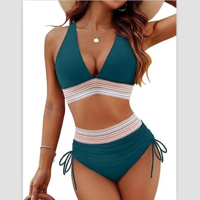 Summer Women Sexy Beachwear Bikini Set Two-Piece Color Block Strappy Swimsuit Swimwear Bathing Suit 17 Colors S-2XL