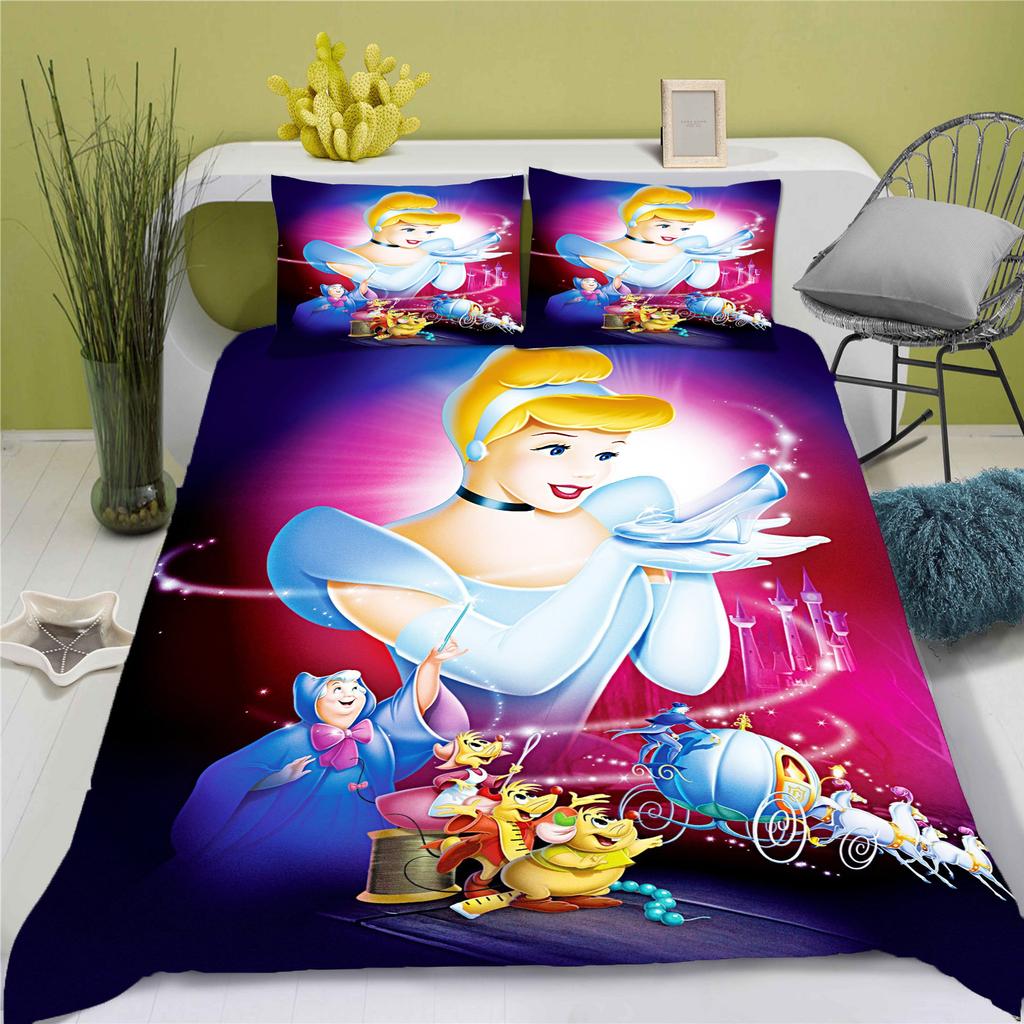 Disney Prinzessin Serie 100% Polyester Bettwäsche Set Bettbezug Für Zuhause 3-teiliges Set 1 Bettdeckenbezug Anime Niedlich Bedruckt Cartoon