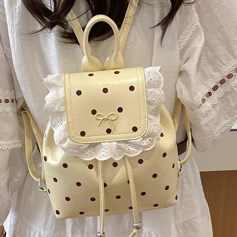 Schoolbag1011 spring new lace women's backpack sweet sister Korean polka dot casual personality foreign style small backpack
