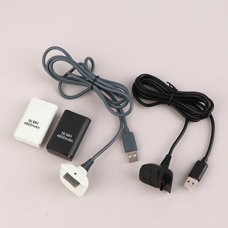 1Set 4800Mah Rechargeable Battery Pack Black/White For Xbox 360 Wireless Game Controller Gamepads With Usb Charging Cable