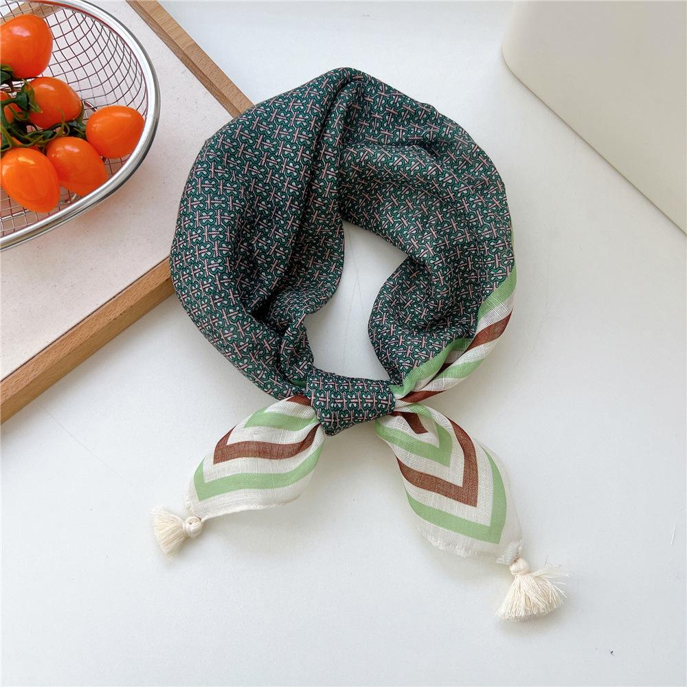 60 Tassel Cotton Linen Small Silk Scarf - Spring/Autumn Versatile Headscarf for Women, Fashionable Neck Protection and Decoration