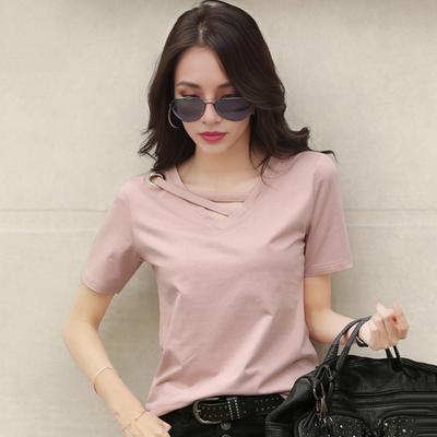 Tricou pentru femei cu decolteu în V și șireturi, mânecă scurtă, culoare solidă, croială largă, tricou casual