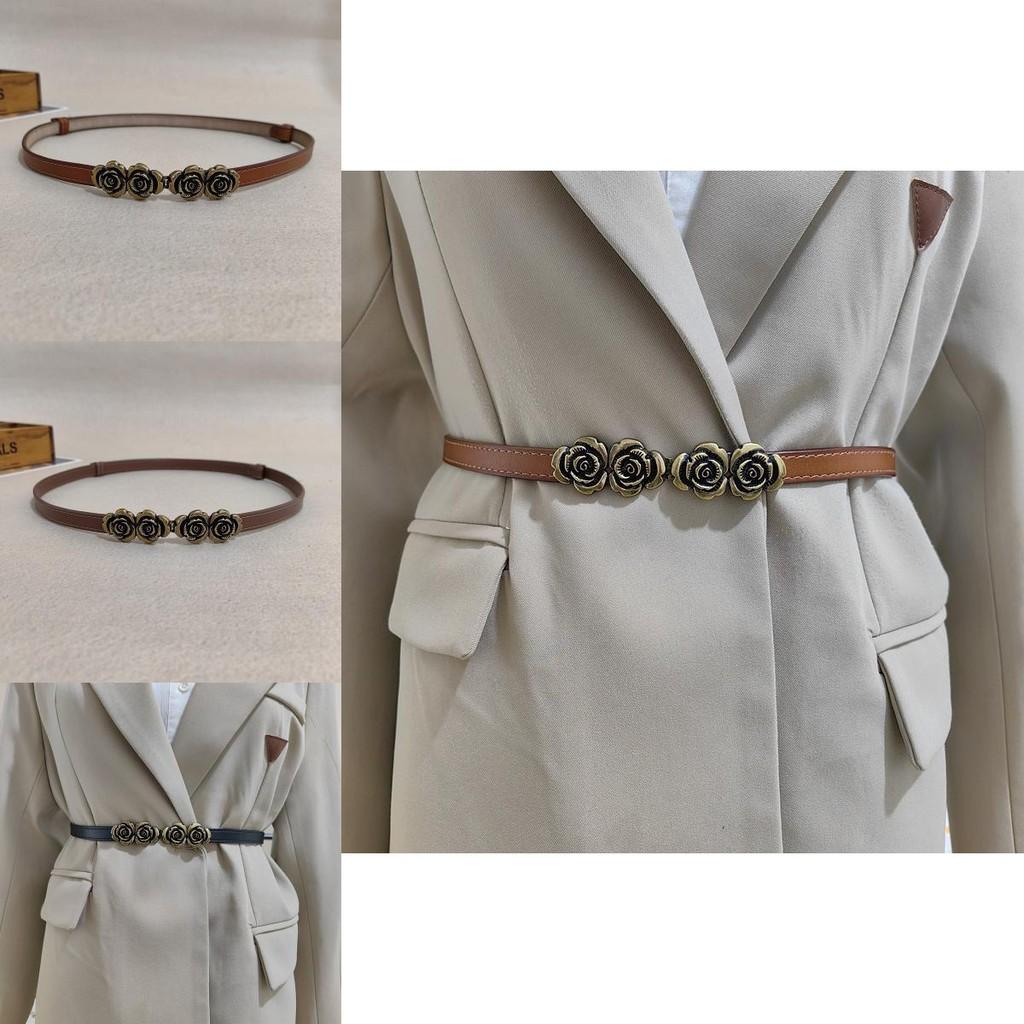 Elegant Leather Waist Belt For Dresses With Handcrafted Lacquered Surface And Floral Details For Office Look
