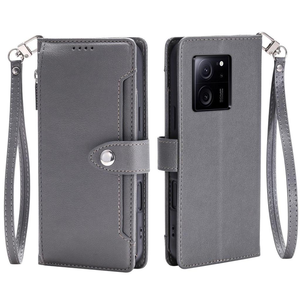 Zipper Pocket Wallet Flip Leather Phone Case for Xiaomi 13T Pro Multi Card Slots Kickstand Cover Wrist Strap