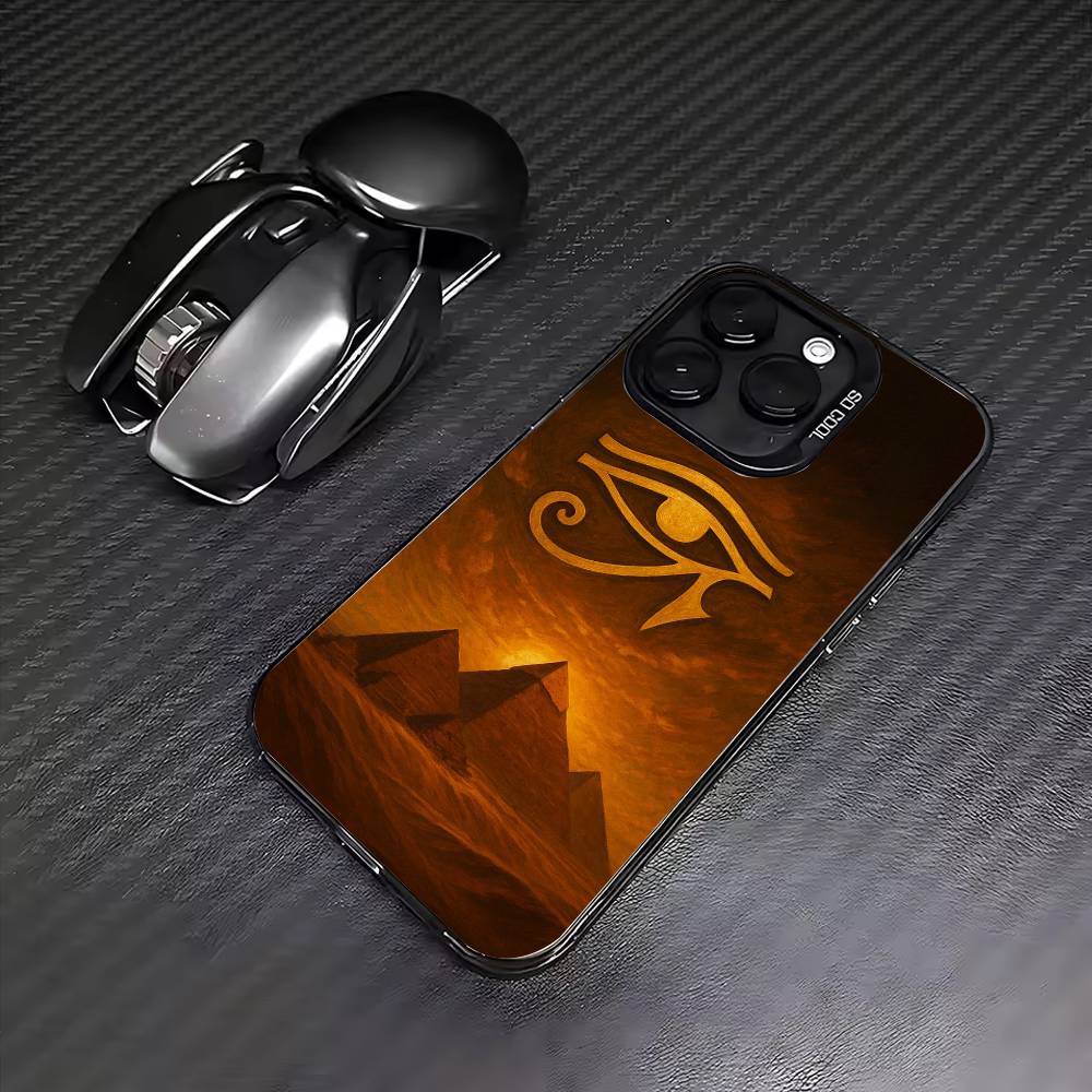 Egyptian Eye Of Horus Phone Case For iPhone17,16,15,14,13,12,11 Plus,Pro Max Colored Silver Plated Inside Cover