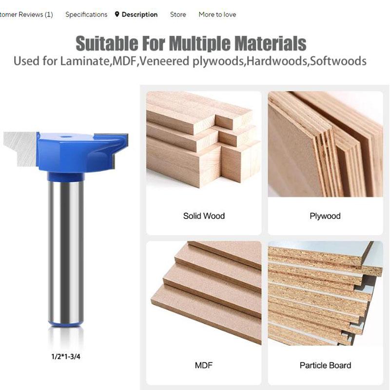T Slot Cutter Rabbet Router Bit 3 Wing Carbide Slotting Cutter Rabbeting Slab Flattening Router Bits for Wood.12mm 1/2inch Shank