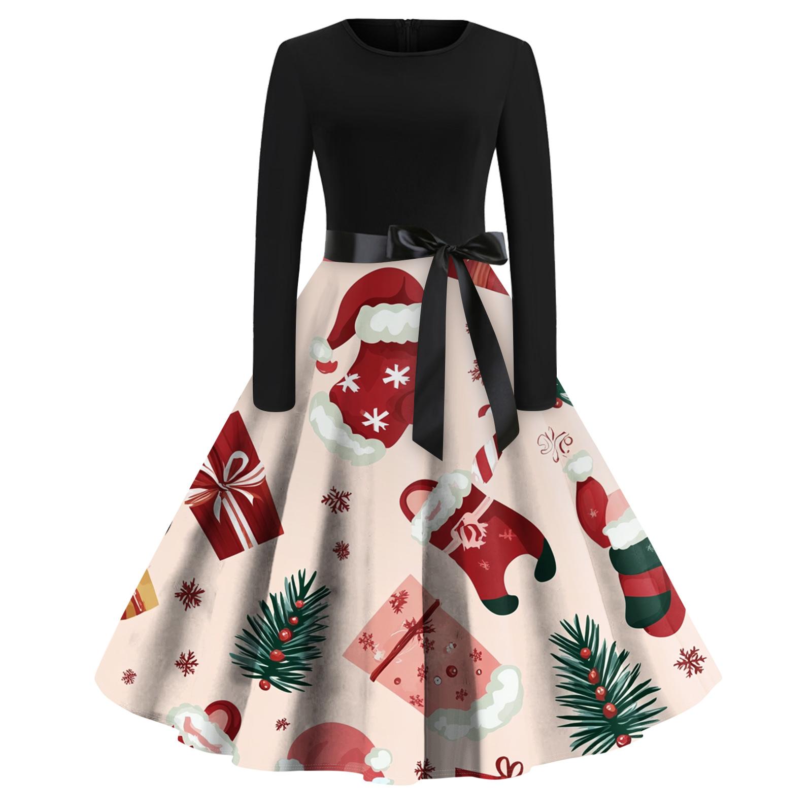 

Женское модное повседневное платье приталенного кроя с круглым вырезом, рождественским принтом и длинными рукавами M розовый