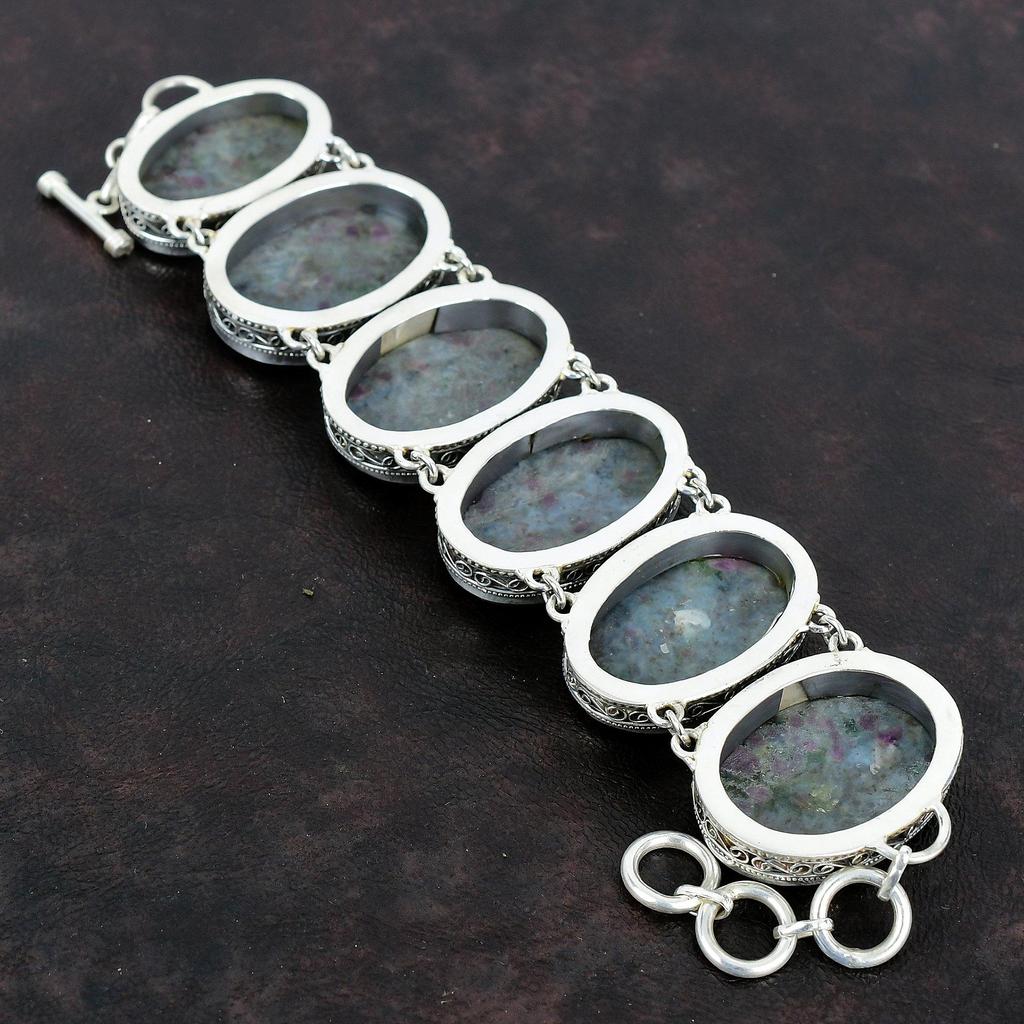 Ruby In Blue Kyanite Bracelet Gemstone Handmade Bracelet 925 Sterling Silver Bracelet Adjustable Chain Bracelet Vintage Jewelry Wedding Gift