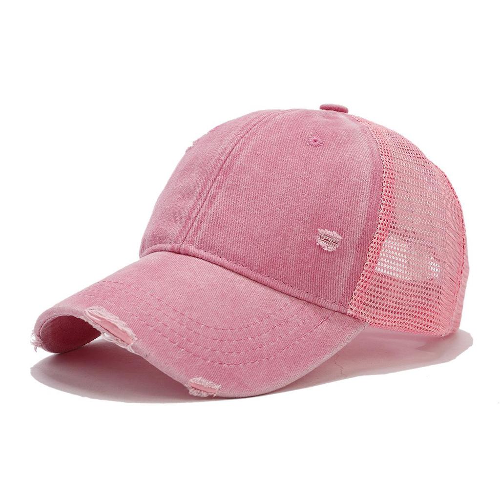 Men's Distressed Cotton Baseball Cap with Soft Brim and Mesh Visor for Sun Protection