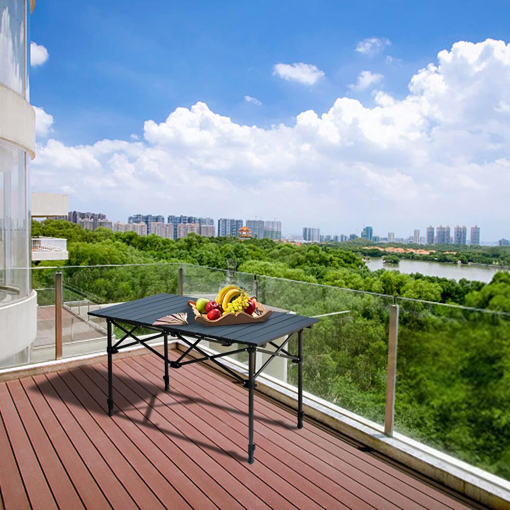 HONGBEI Roll Table Outdoor Cap Aluminum Folding Lightweight Portable Easy Assembly Storage Bag Included Load Capacity 50kg Pattern Black/Bamboo