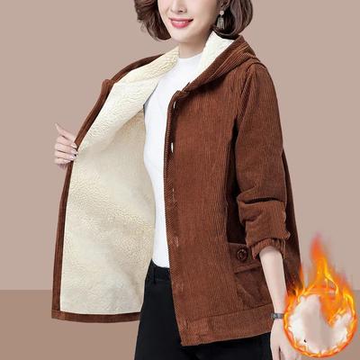 Damen Winter Verdickte Cord Kapuzenjacke Warme Jacke Kurze Kapuzenfutter Gepolsterte Jacke