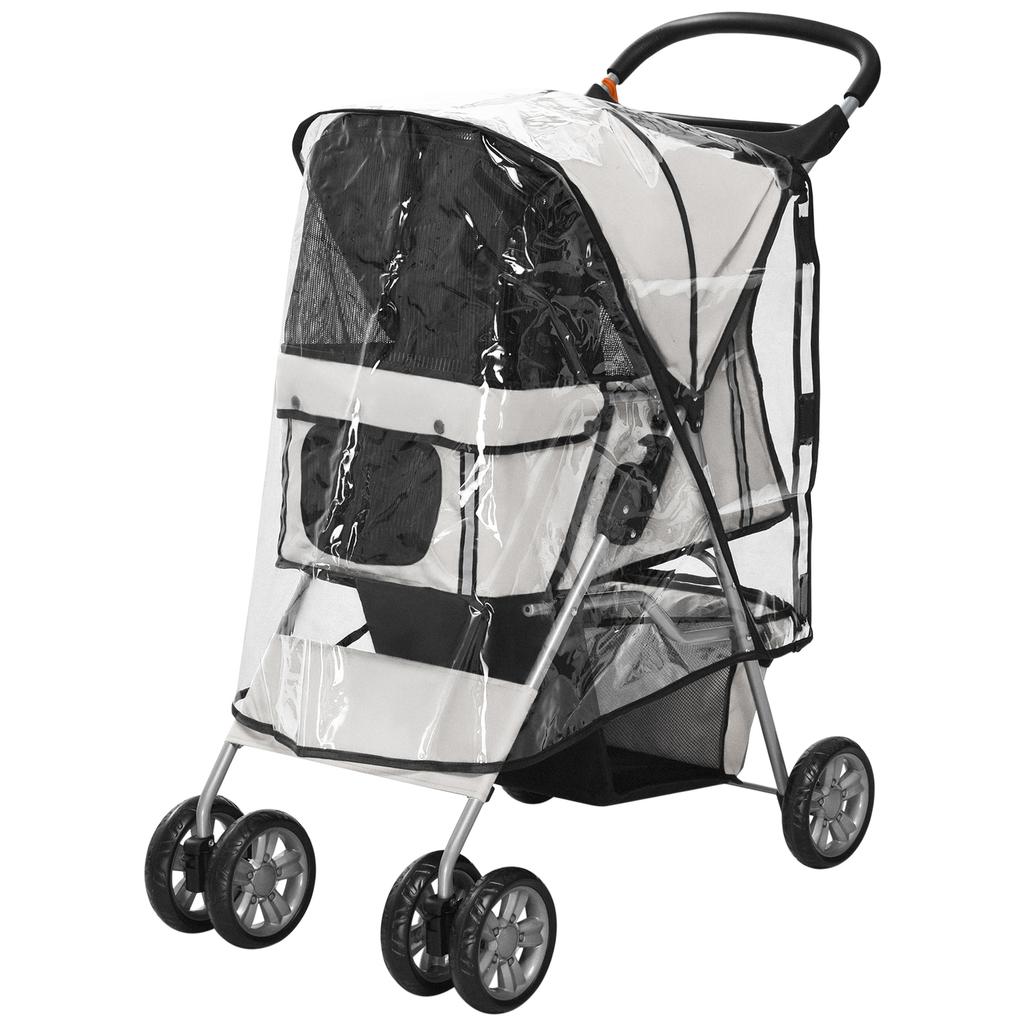 Folding Dog Stroller with Rain Cover, Swivel Wheels and Brakes, Grey