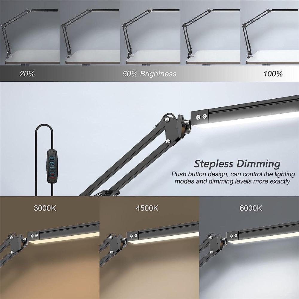 LED Desk Lamp Swing Arm Desk Light with Clamp 3 Lighting 10 Brightness Eye-Caring led Reading Desk Lamps for Home Office lights