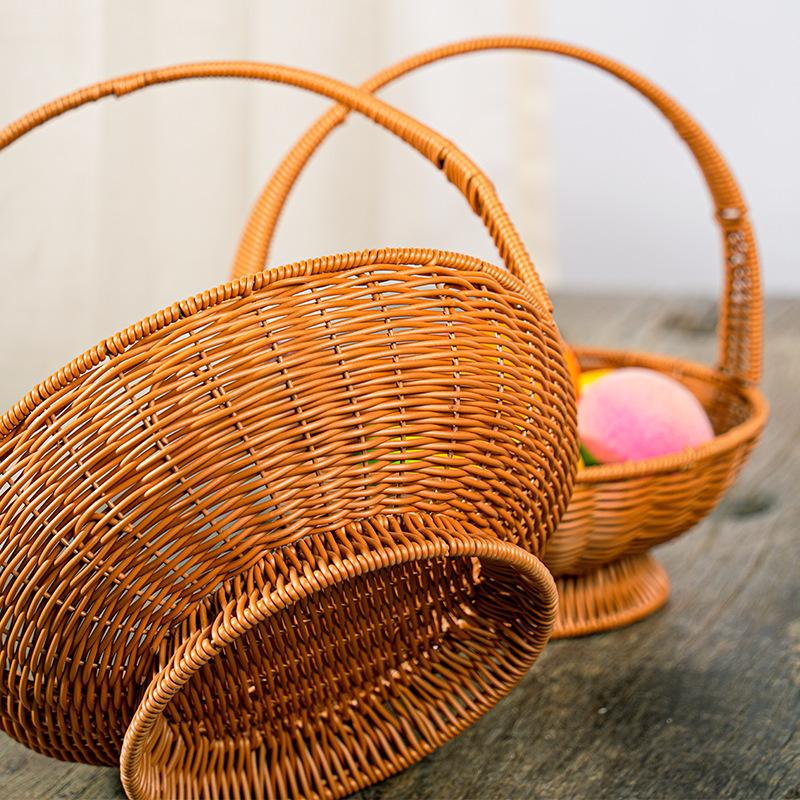 Carrying Basket Outdoor Picnic Fruit High Foot Rattan Simple Household Grocery Shopping Decoration Storage Woven Gift Basket
