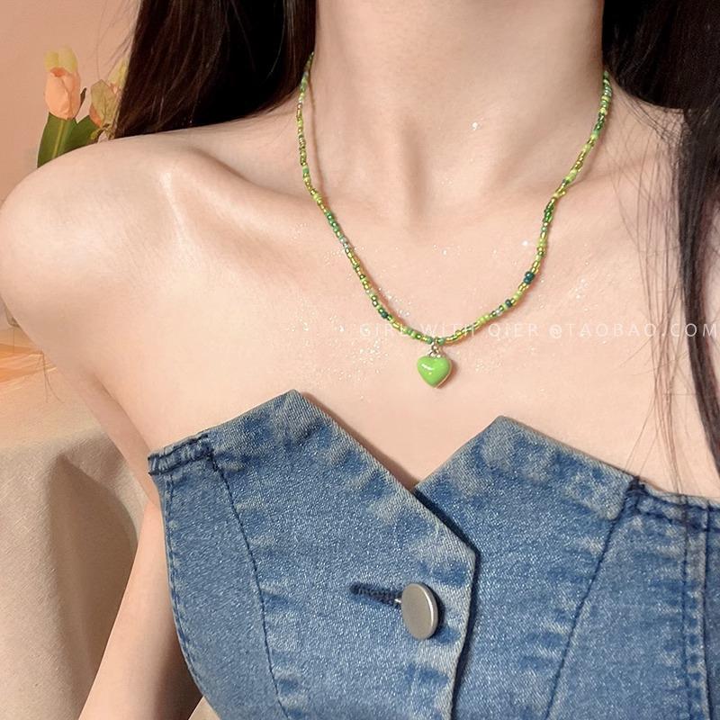 Color Beaded Love Necklace Women's Summer New Design Sense Niche Temperament Collarbone Chain Accessories Alloy