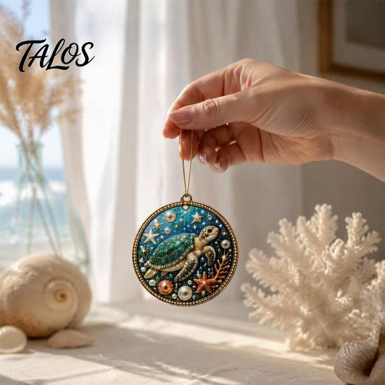 Festive Home Decoration 12PCS Christmas Tree 2D Flat Pendant, Pearl Acrylic Art Kits, Bright Fireplace Holiday Decor Color Classic Patterns