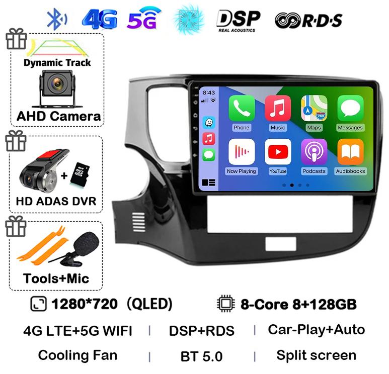 Android 14 Auto Carplay Car Radio For Mitsubishi Outlander 3 III GF0W GG0W 2018 2019 2020-2022 Multimedia Player Navigation GPS