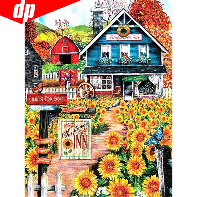 5D DIY Diamond Painting Full Round Sunflower And Home Rhinestone ...