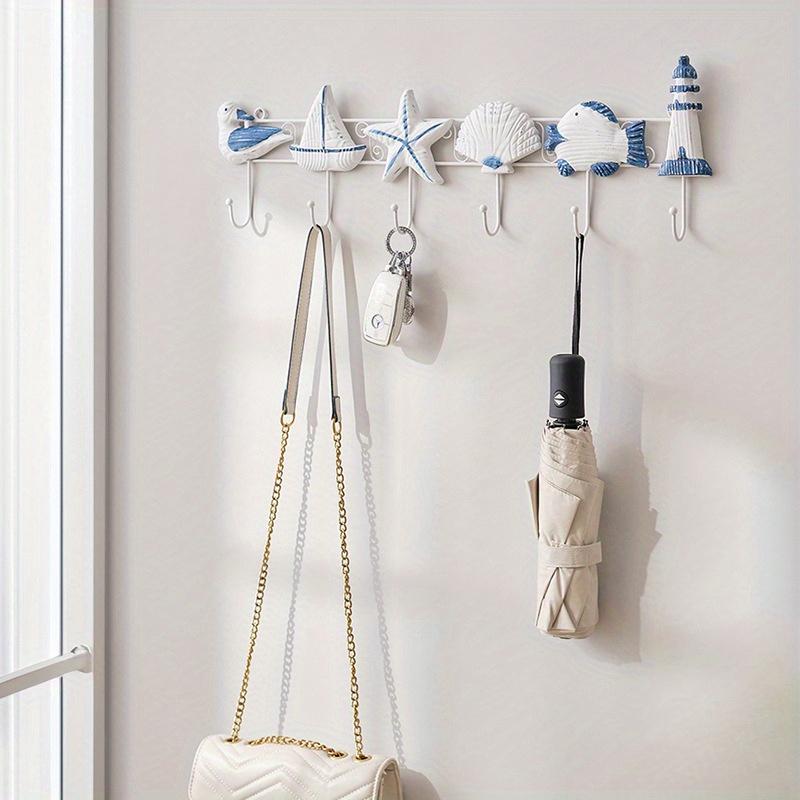 6 Hooks Mediterranean Style Coat Rack,Creative Wooden Ocean Home Decor, Practical Wholesale, Easy To Install, Wall Mounted, Metal and Wood, for Home
