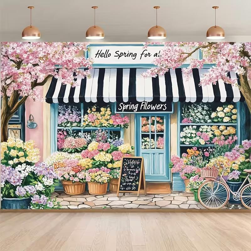 

2D Whimsical Flower Shop Backdrop Spring Flowers Studio Photography Background 47.2x31.5inch/120*80cm