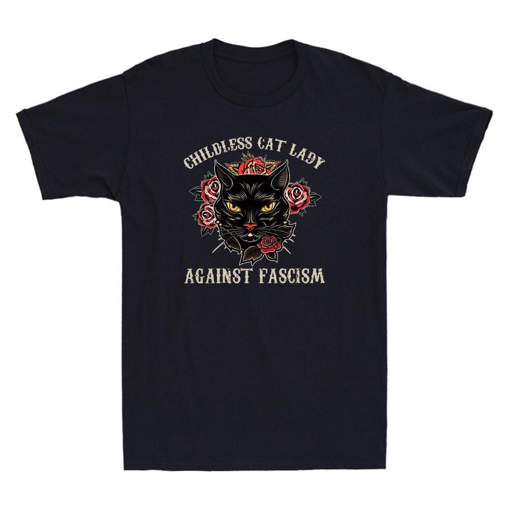 Childless Cat Lady Against Fascism Funny Cat Meme Feminist Quote Vintage T-Shirt M